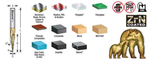 AM CNC 2D/3D V-Fresestål ø0,8x75mm Up-cut ball tip