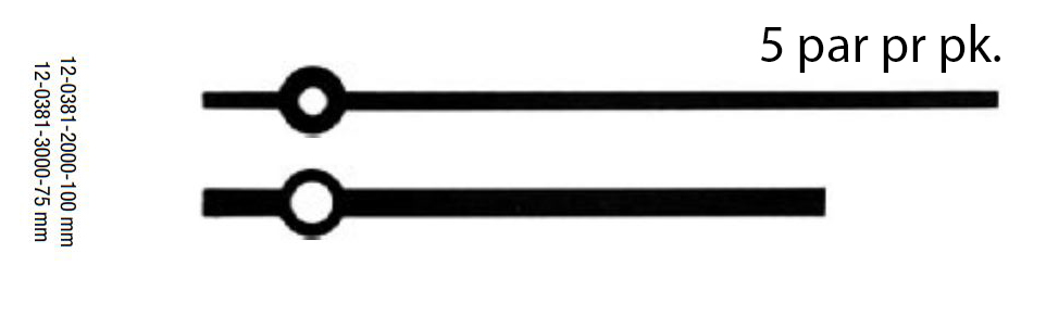 Visere rette 100/75mm butt ende 5 sett sorte