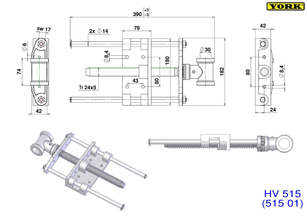 Høvelbenk tvinge 390mm m/ratt justering