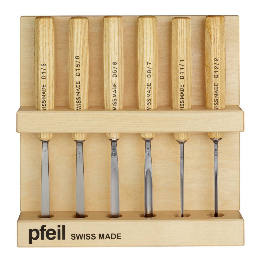 Pfeil treskjærerjern 6 stk i trestativ