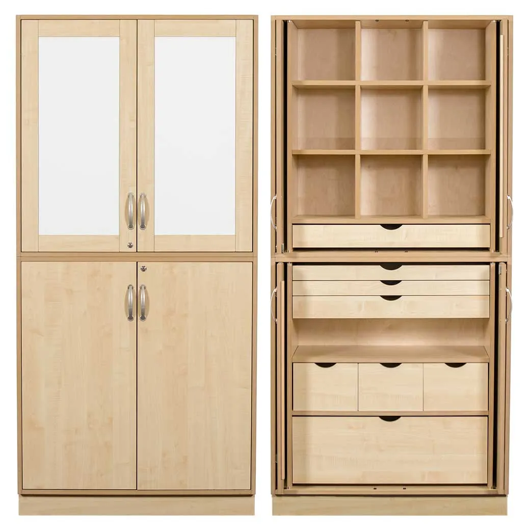 Sjøbergs Skap 1 hylle / 8 skuffer, 9 småhyller, whiteboard/bjørk