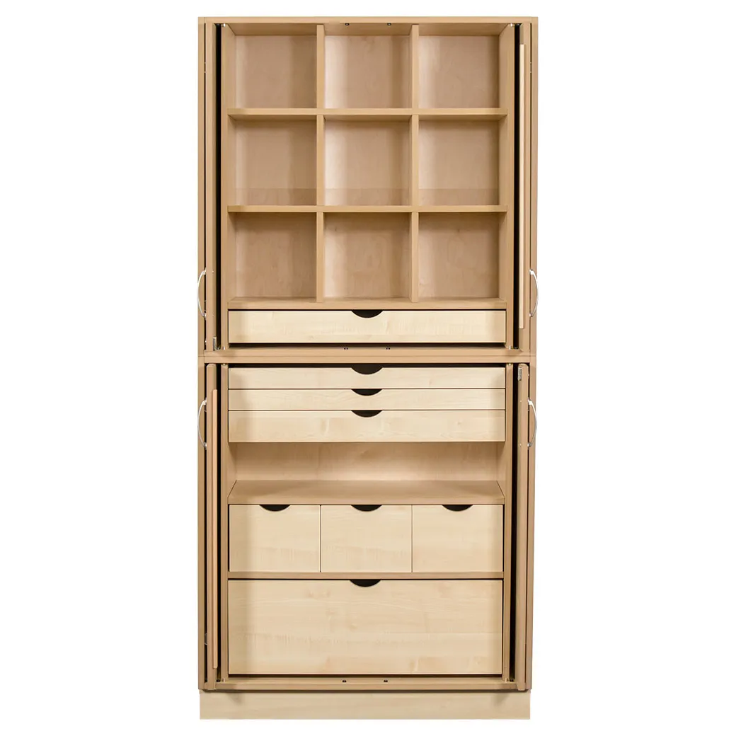 Sjøbergs Skap 1 hylle / 8 skuffer, 9 småhyller, whiteboard/bjørk