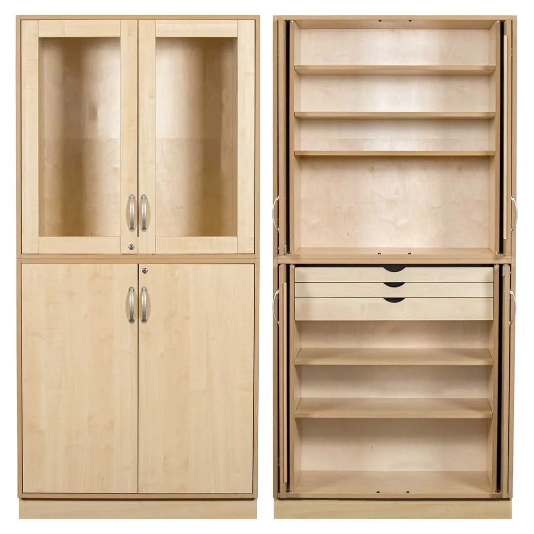 Sjöbergs Skap 1, 5 hyller / 2 skuffer, glass/bjørk