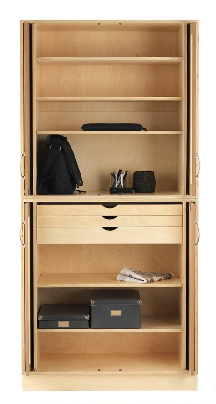 Sjöbergs Skap 1, 5 hyller / 2 skuffer, glass/bjørk