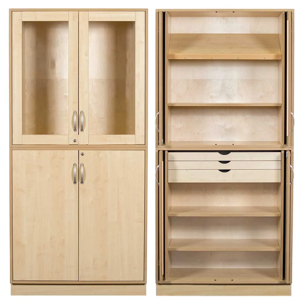 Sjöbergs Skap 1, 5 hyller / 3 skuffer, glass/bjørk