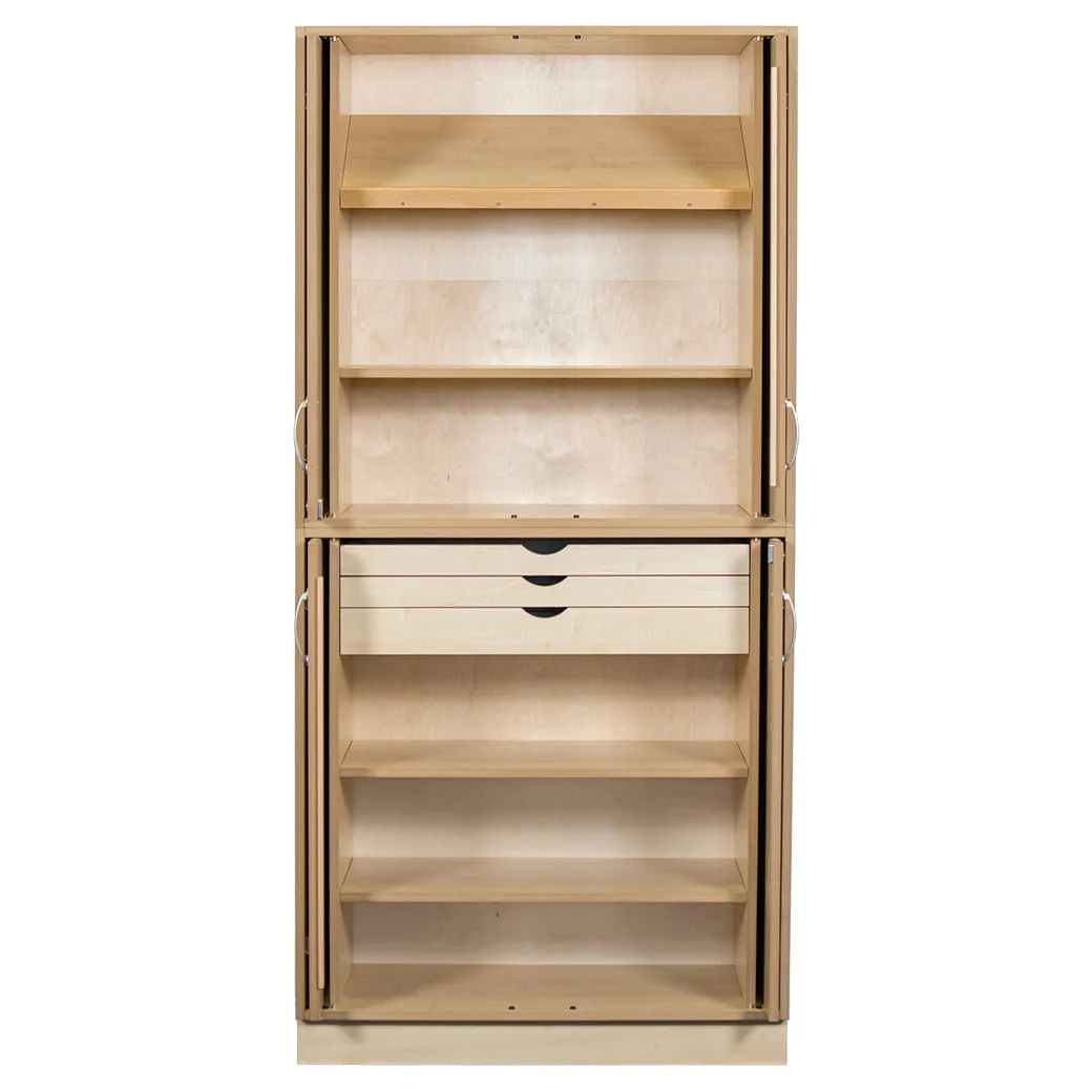Sjöbergs Skap 1, 5 hyller / 3 skuffer, glass/bjørk