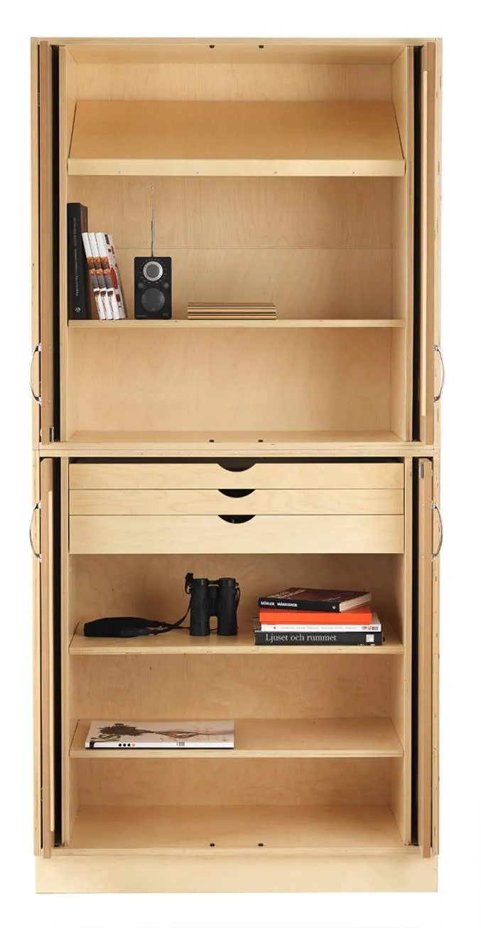 Sjöbergs Skap 1, 5 hyller / 3 skuffer, glass/bjørk