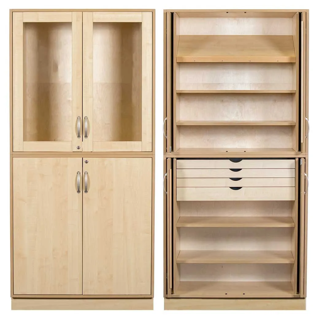 Sjöbergs Skap 1, 5 hyller / 4 skuffer, glass/bjørk