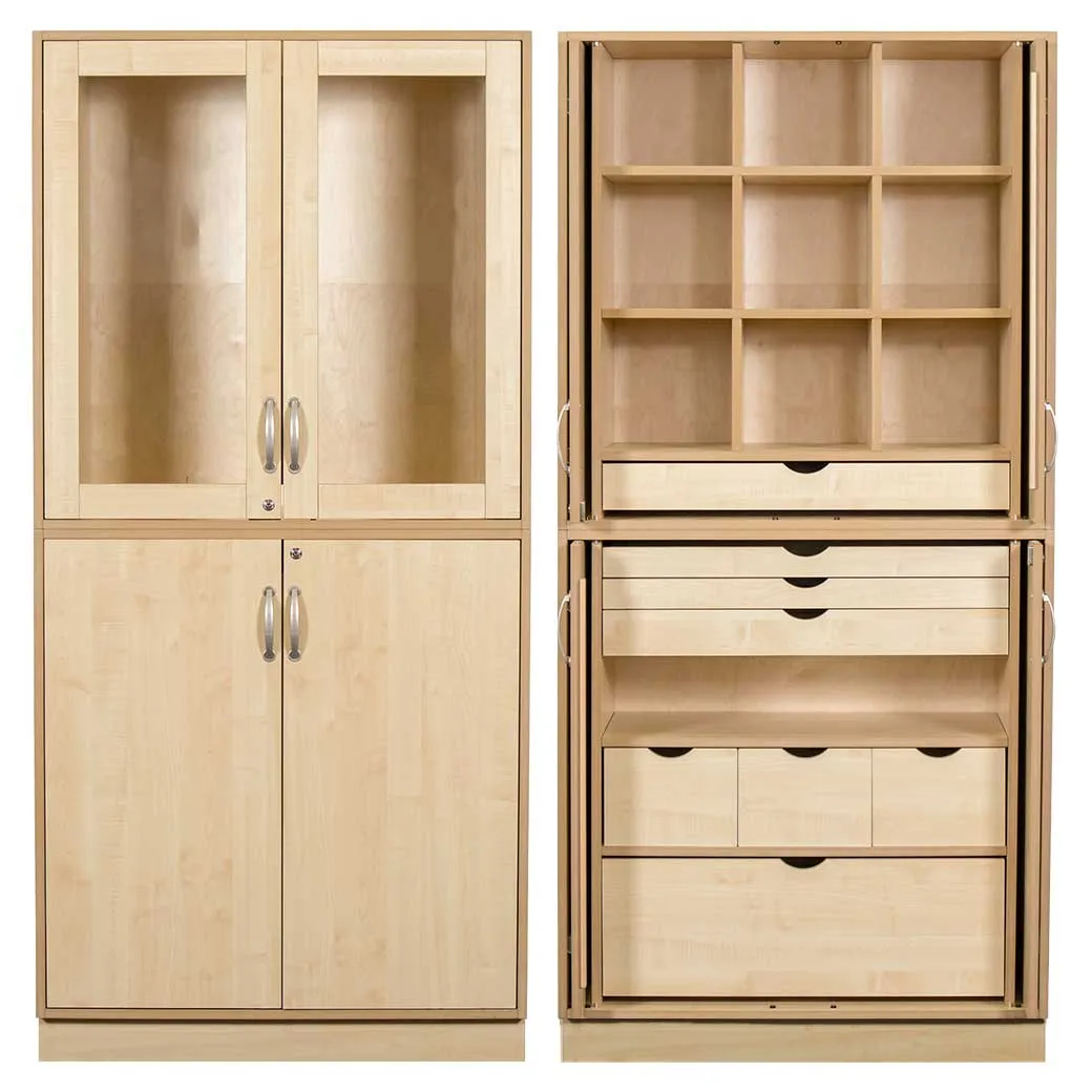 Sjöbergs Skap 1, 1 hyller / 8 skuffer / 9 småhyller, glass/bjørk