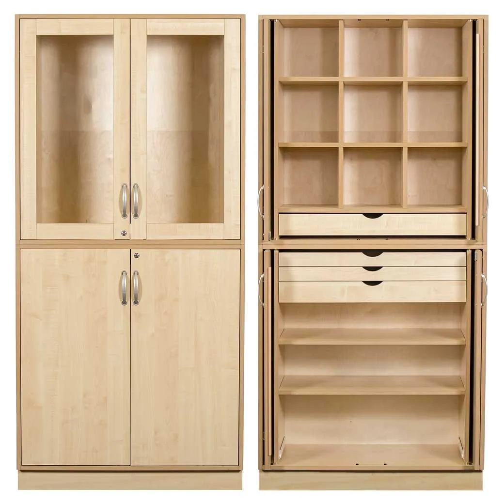 Sjøbergs Skap 1, 2 hyller / 4 skuffer, med tekstilinnredning, glass/bjørk