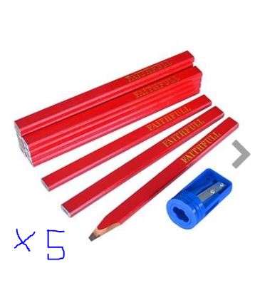 Tømmermannsblyant x 5 stk med blyantspisser 1 stk