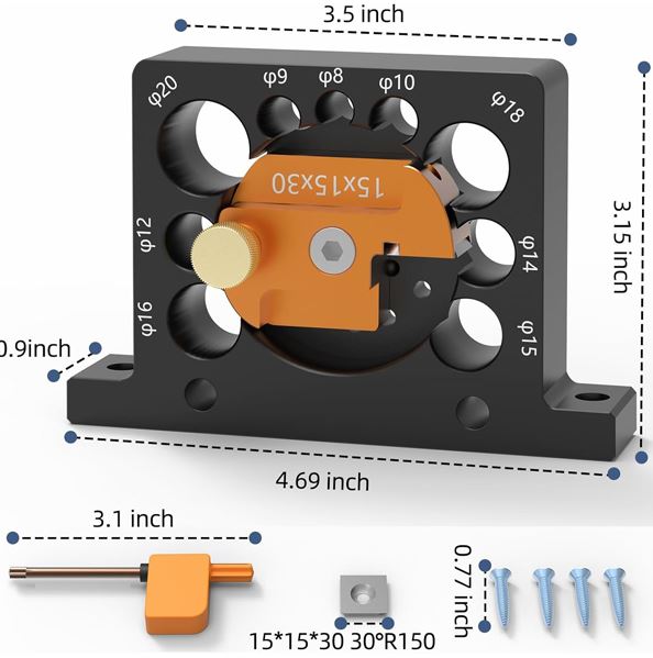 Rundstokk fres 9 dimensjoner - justerbar