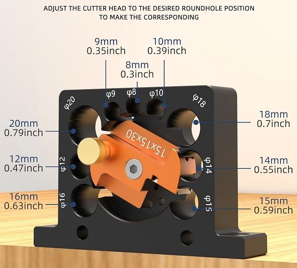 Rundstokk fres 9 dimensjoner - justerbar
