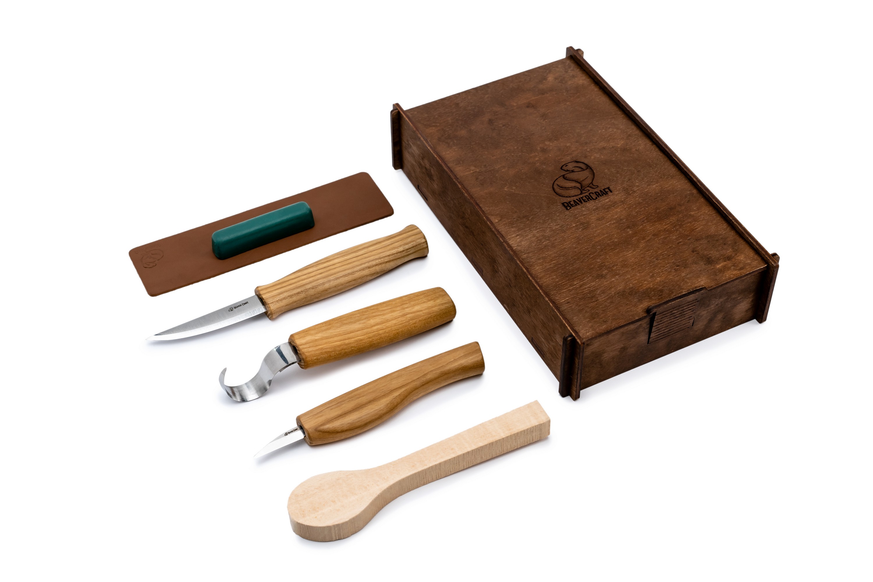 Beavercraft Skjekniv/spikkesett i gaveboks 3 kniver 7 dl.