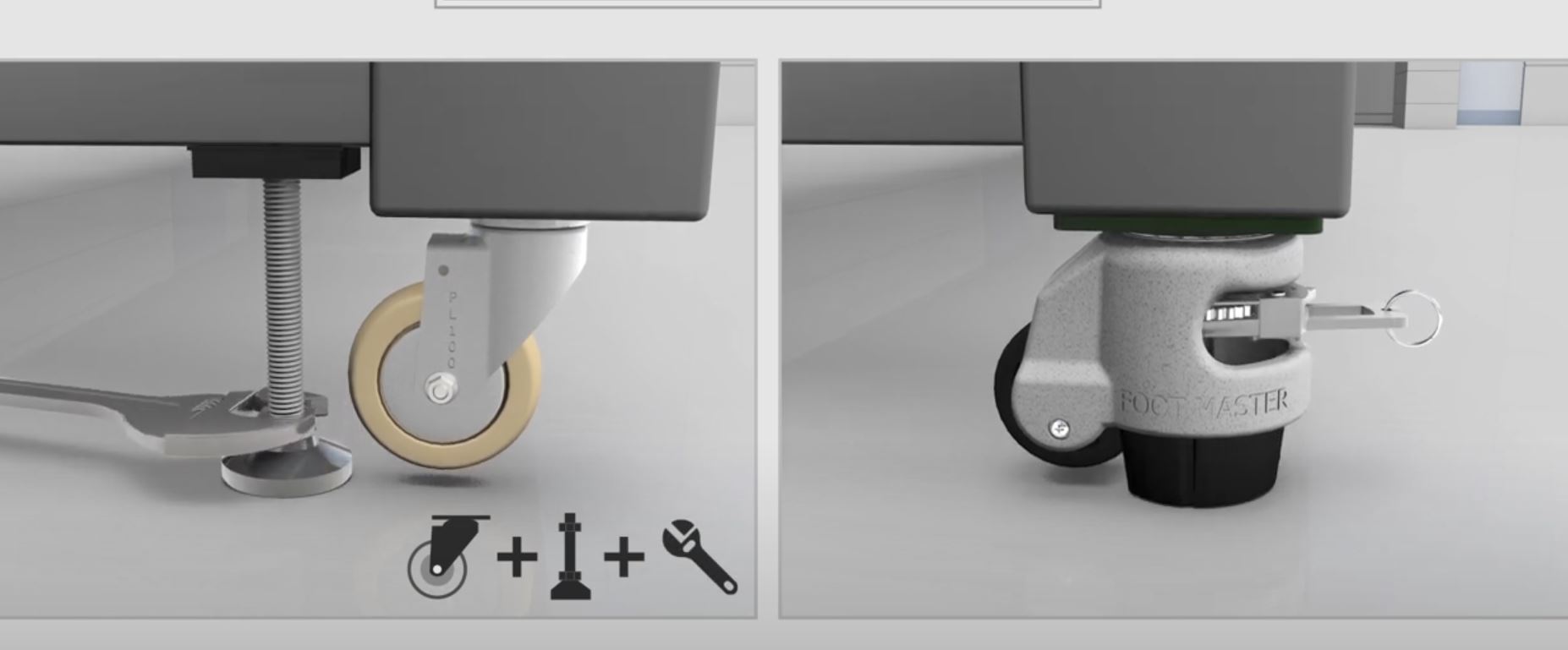 Footmaster hev/senk hjul M12 feste GDR-60-S-N m/håndtak