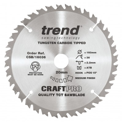 Craft saw blade 160mm x 36t x 20mm x 2.2