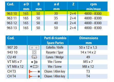 Leut fresestål ø165mm x 50 justerbar 0-84grader c ø30mm